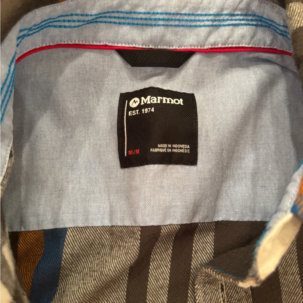Marmot Men's Plaid Button Down Shirt - Brown, Blue, and Orange - Picture 2 of 2